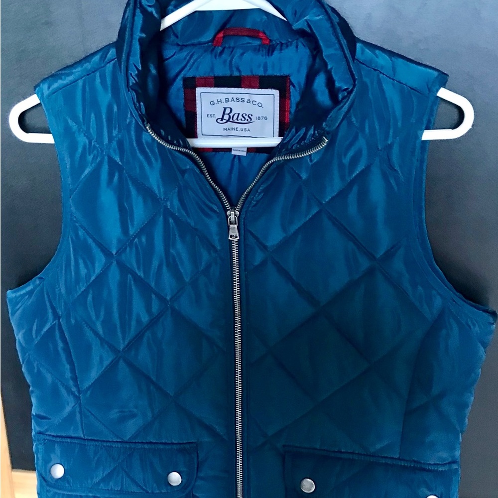 Blue quilted puffer vest